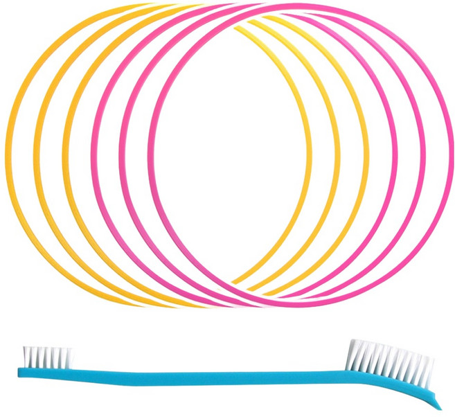 깔끔왕 실리콘 식판뚜껑 고무패킹 교체키트 4mm 2종 + 세척솔 세트, 핑크, 노랑, 1세트, 실리콘 6p + 세척솔