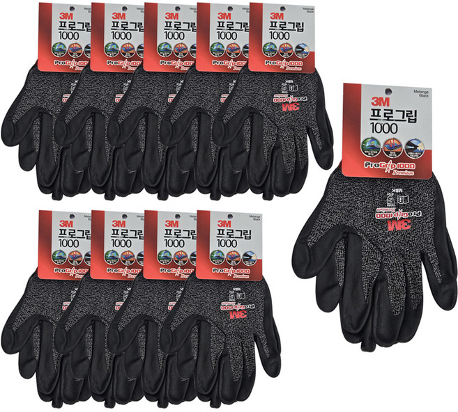 쓰리엠 다목적 장갑 프로그립 1000 M, 멜란지블랙, 10세트