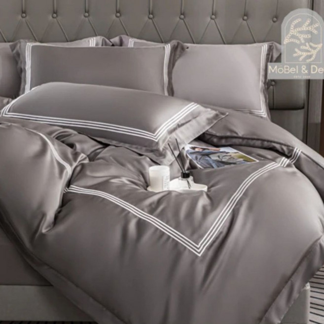 Aaron 艾倫生活家 素色刺繡系列 頂級60支100%萊賽爾天絲TM床包枕套3件組