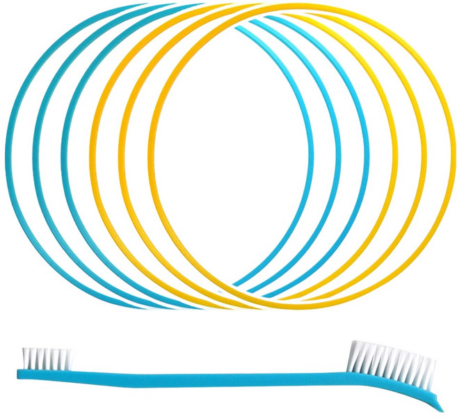 깔끔왕 실리콘 식판뚜껑 고무패킹 교체키트 5mm 2종 + 세척솔 세트, 블루, 노랑, 1세트, 실리콘 6p + 세척솔