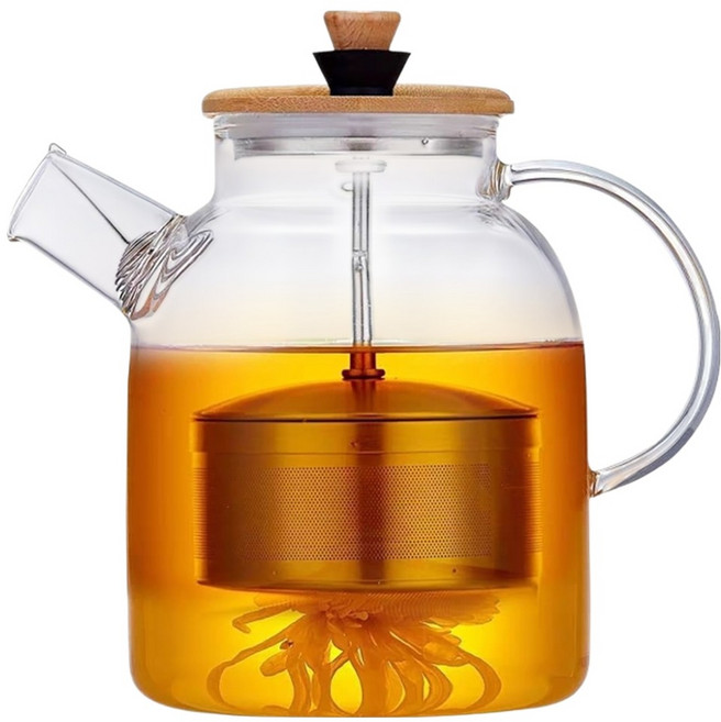 JAR 嚴選 舞茶304不鏽鋼濾網耐熱玻璃壺/泡茶壺/花茶壺 電磁爐瓦斯爐適用, 透明色, 1個, 1.6L