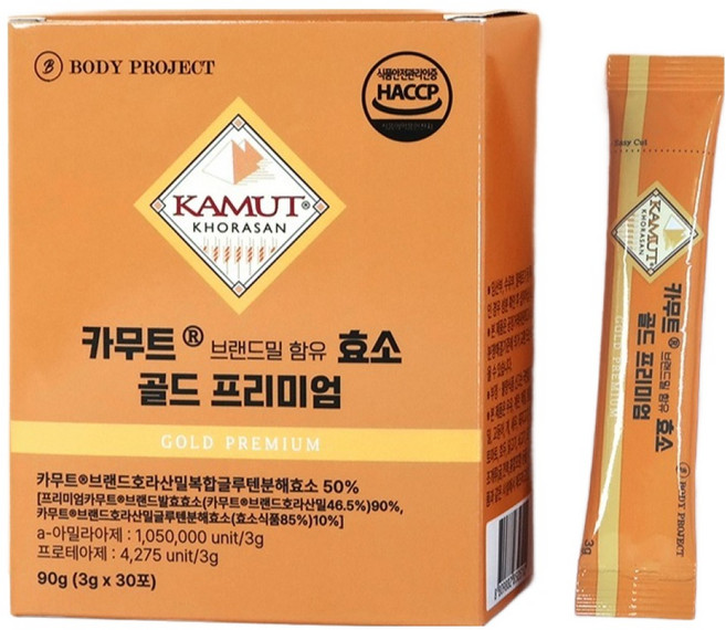 BodyProject 含有卡姆小麥和品牌穀物的黃金頂級酵素 30入, 1個, 90g