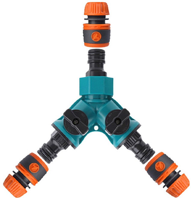 길그리 3구 Y자 밸브형 호스 분배기 + 12~16mm 원터치 어댑터 3개 세트, 1세트, 혼합색상