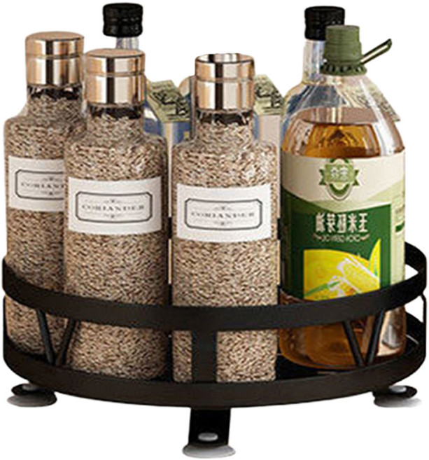 Osun 金屬單層調料檯料理轉盤收納架廚房置物架 CE480 25 x 5.4cm, 黑色, 1個