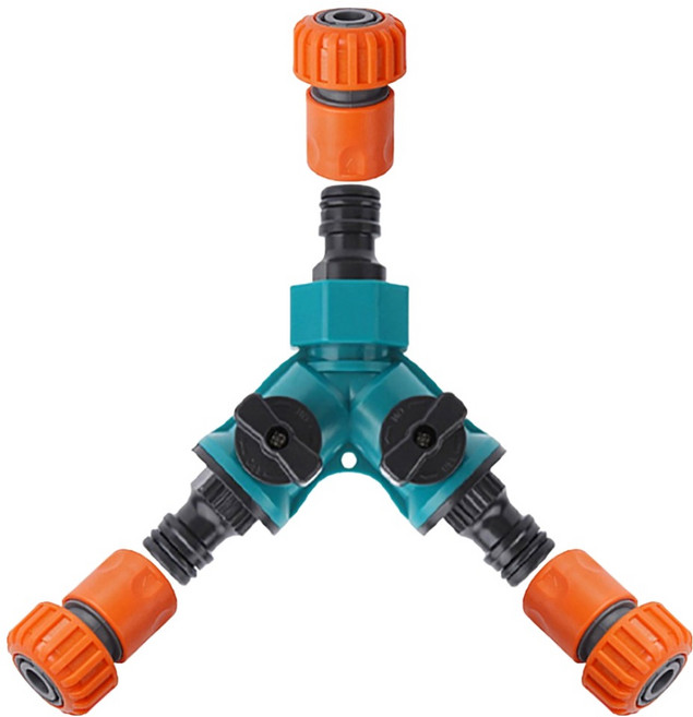 길그리 3구 Y자 밸브형 호스 분배기 + 19mm 원터치 어댑터 3개 세트, 1세트, 혼합색상