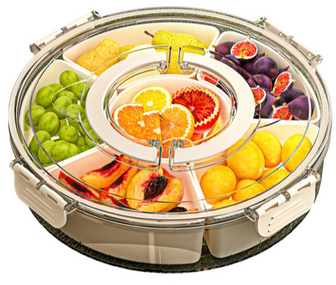 小麥購物 旋轉水果盤六分格 L224 650g, 1組, 奶白色