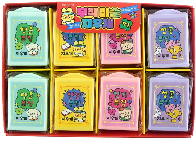 핑크풋 부적 마술 지우개 4종 x 6p 세트, mint, yellow, pink, purple, 1세트