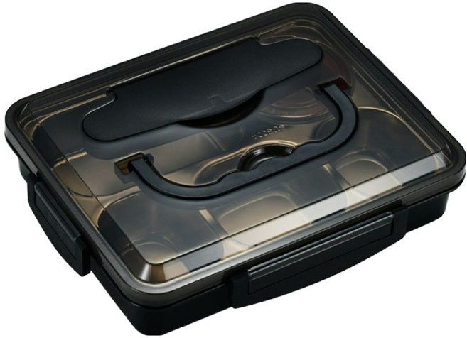 頂規可手提分隔式便當盒, 黑色, 1個