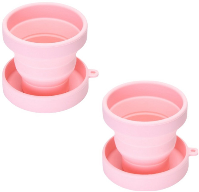 사라사 접이식 실리콘 양치컵+카라비너세트, 연핑크, 2개