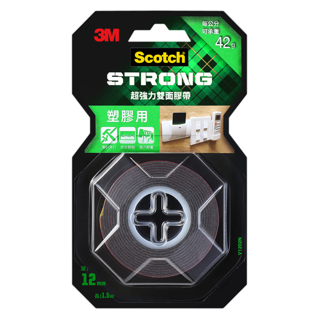3M Scotch 超強力雙面膠帶 塑膠用 42g, 1捲