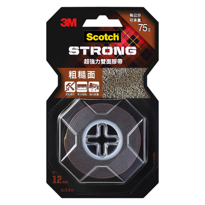 3M Scotch 超強力雙面膠帶 粗糙面 75g, 1捲