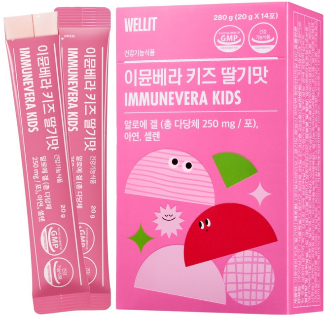 웰릿 정품 이뮨베라 키즈 딸기맛 알로에겔 면역젤리 14p, 280g, 1개