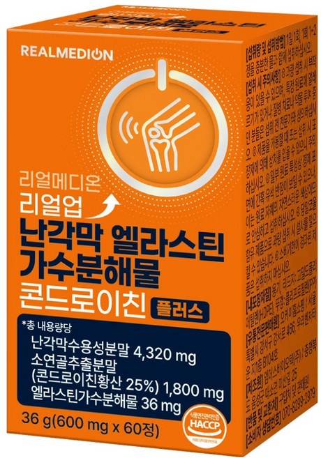 리얼메디온 리얼업 난각막 엘라스틴 가수분해물 콘드로이친 플러스 36g, 1개, 60정