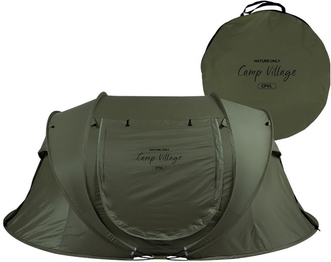 캠프빌리지 원터치 열차단 돔텐트, 카키, 2~4인용