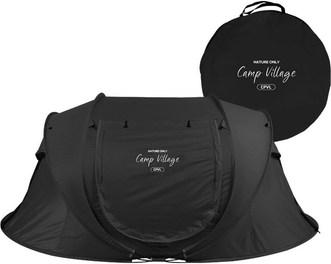 캠프빌리지 원터치 열차단 돔텐트, 블랙, 2~4인용