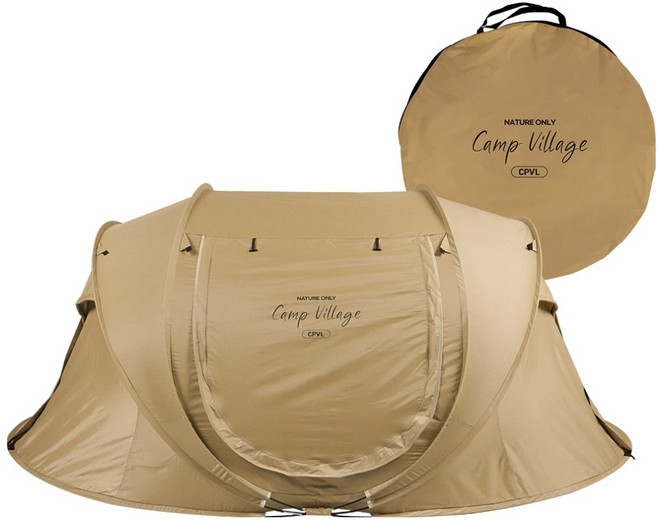 캠프빌리지 원터치 열차단 돔텐트, 베이지, 2~4인용