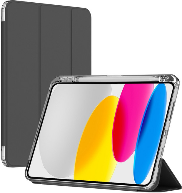 케이맥스 애플 펜슬 수납 스마트 커버 슬림 클리어 태블릿 케이스, 블랙, 1개