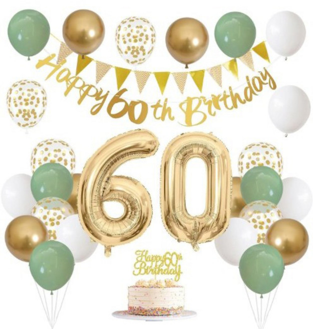 이온팩토리 파티용품 풍선 풀세트 환갑, 그린골드, 1세트