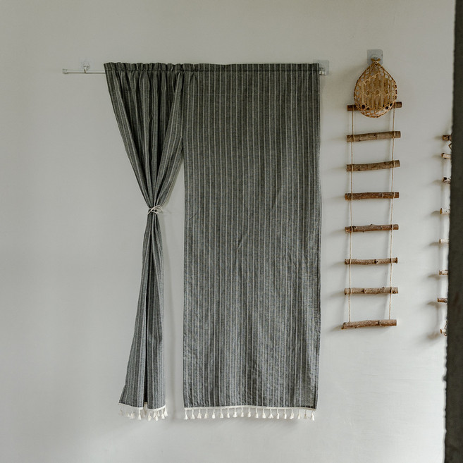 모노젠트 다목적 네츄럴 스트라이프 미니태슬 린넨 반커튼