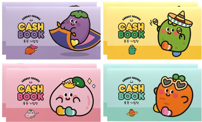 핑크풋 당근친구들 용돈기입장 4종 x 2p 세트, MINT, YELLOW, PINK, PURPLE, 1세트