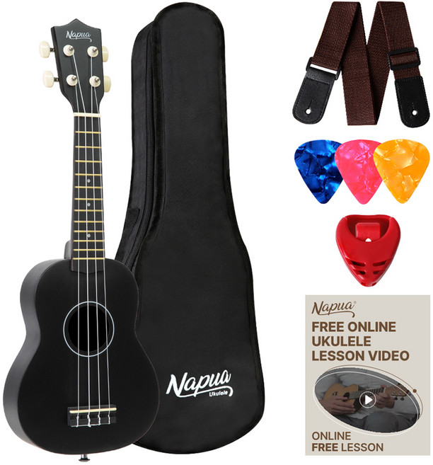 나푸아 입문용 우쿨렐레 초보 패키지 세트 NU330S BK, 소프라노, 1개