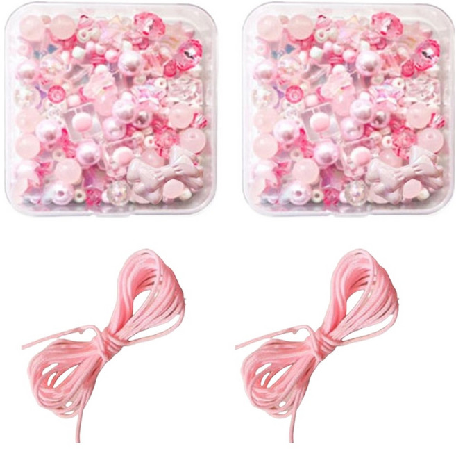 문구담 비즈 만들기 DIY 팔찌 휴대폰 스트랩 비즈 케이스 2p + 스트랩 줄 2p 세트 07 분홍리본, 혼합색상, 1세트