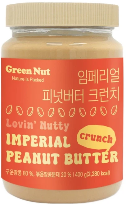 그린너트 대용량 임페리얼 피넛버터 크런치, 1개, 400g - 쿠팡