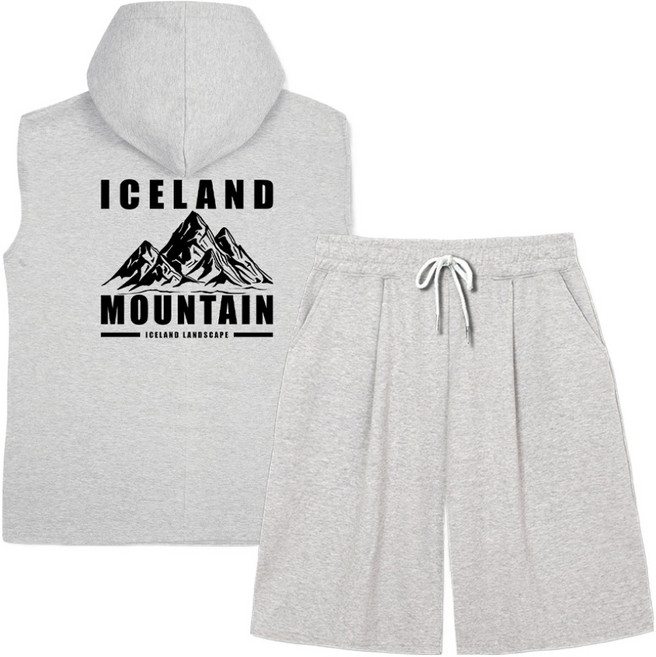 일루소 특양면 아이슬란드 오버핏 민소매 후드티 버뮤다 원턱 트레이닝 반바지 상하의 세트