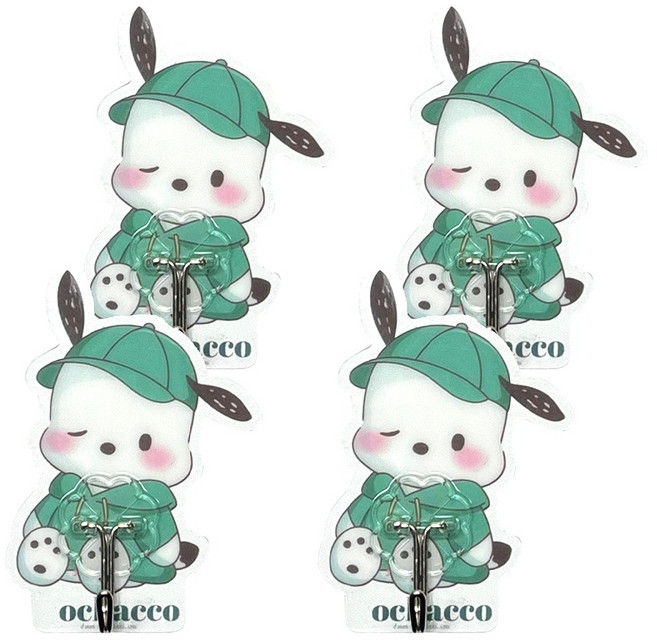 Sanrio 三麗鷗 帕恰狗無痕掛勾 SPC3009 98 x 69 x 20mm, 帕恰狗-日常穿搭 綠色, 4個