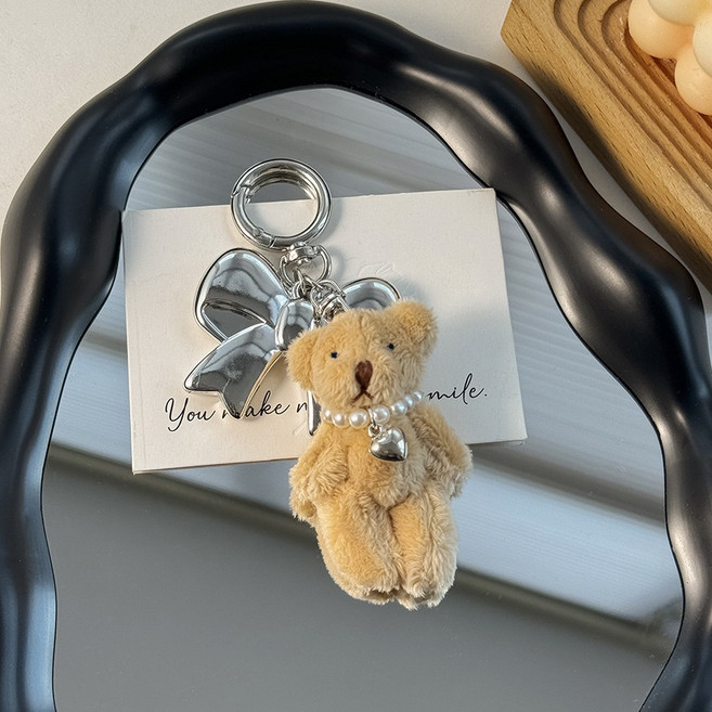 순잠 달콤한 하트 귀여운 곰돌이 키링, 브라운 + 실버, 1개, 13cm