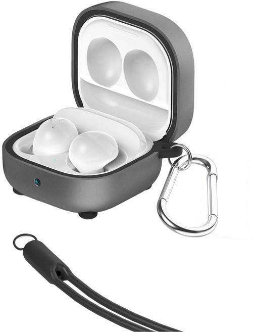 KMAX Galaxy 行李箱造型保護殼 + 登山扣 + 矽膠頸掛繩組, 深銀色, Galaxy Buds FE / 2 Pro / 2 / Pro / Live