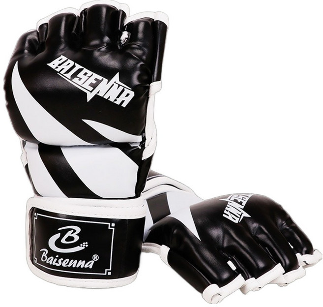 BAISENNA 이안랩 MMA 복싱 무에타이 종합격투기 글러브 양손착용 세트, 03 몰딩 하프핑거 흑백, 1세트