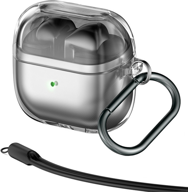 케이맥스 페블 케이스 + 카라비너 + 실리콘 줄 세트, 버즈3/버즈3프로/버즈3FE, 투명, 1세트