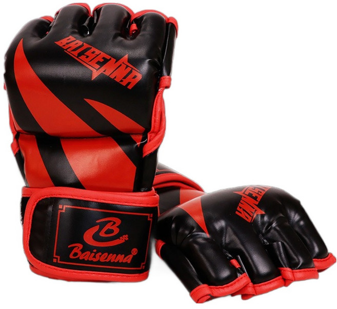 BAISENNA 이안랩 MMA 복싱 무에타이 종합격투기 글러브 양손착용 세트, 02 몰딩 하프핑거 블랙 앤 레드, 1세트