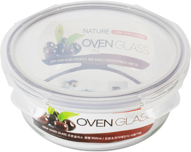 발룬피니 내열 강화유리 원형 밀폐용기, 1개, 950ml
