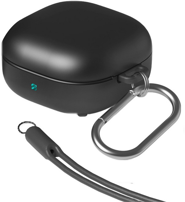 케이맥스 갤럭시 버즈2 프로 라이브 페블 케이스 + 카라비너 + 실리콘줄, 갤럭시 버즈2프로, 버즈2, 버즈프로, 버즈라이브, 블랙, 1개