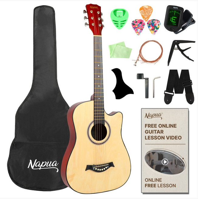 나푸아 NG127 어쿠스틱 입문용 통기타 동영상 강좌 풀세트, 혼합색상, 1개