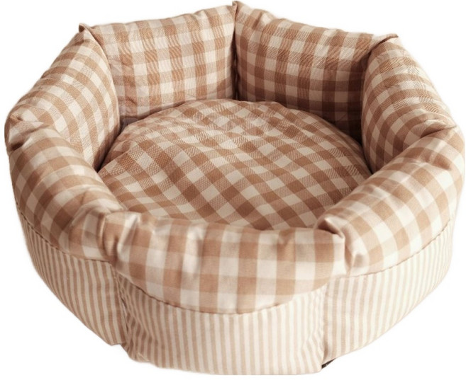 FAMINOU 法米諾 大地無印格紋雙面寵物窩, 1個, 奶茶色