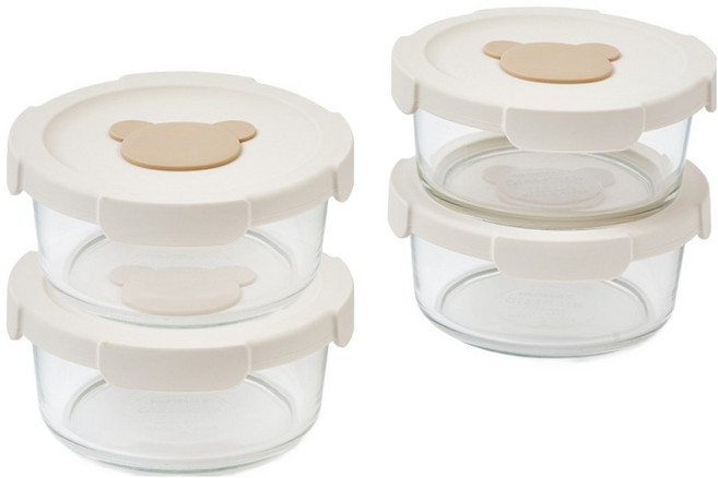 글라스락 베이비 곰돌이캡 원형 이유식 보관용기, 420ml, 4개