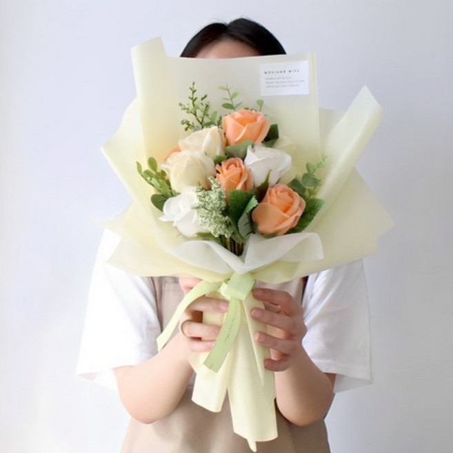 MORIANN Tiffany人造玫瑰香皂花束, 1組, 黃色