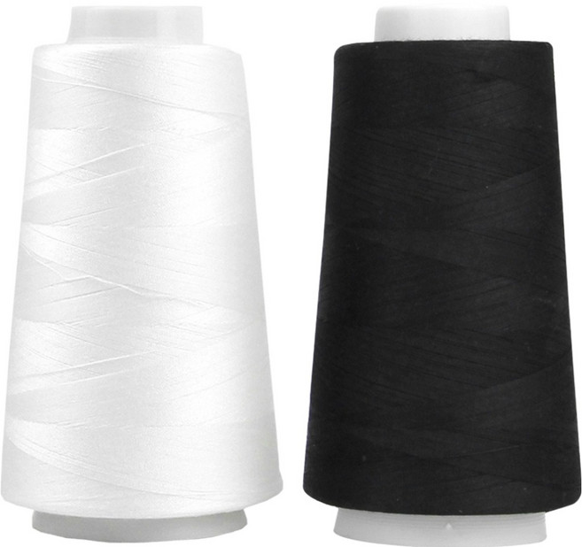 유니크 프리미엄 OWL 코아사 45수 2합 재봉실 2종 세트, 화이트, 블랙, 1개