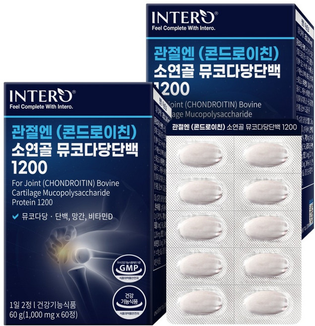 인테로 관절엔 콘드로이친 소연골 뮤코다당단백 1200 60g, 2개, 60정