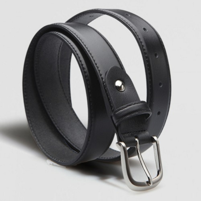 VONIN 이태리소가죽 30미리 로듐사틴 볼륨 벨트 NT074BK