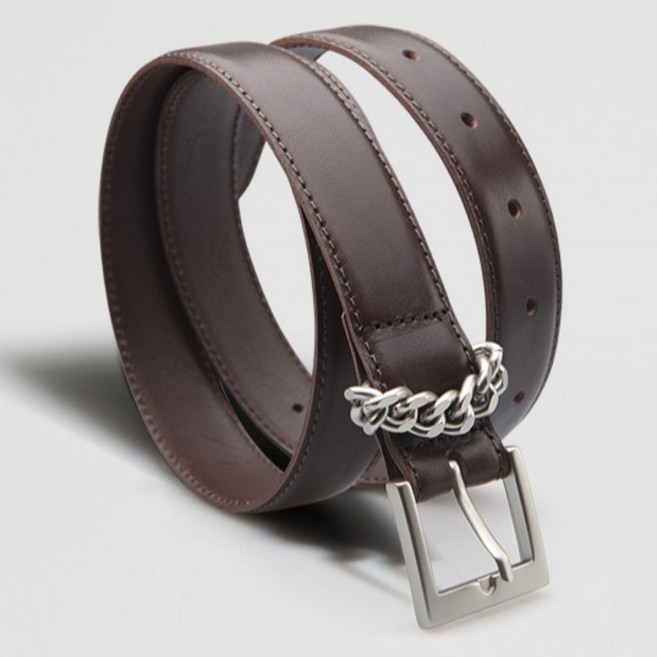 VONIN 이태리소가죽 30미리 체인 스퀘어 버클 벨트 NT082DBR