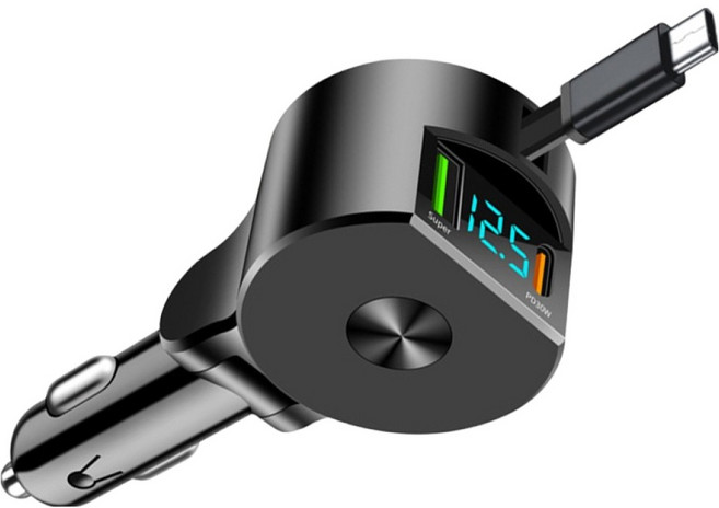 ELLA 3in1 릴타입 시거잭 차량용 멀티 초고속 충전기, 블랙