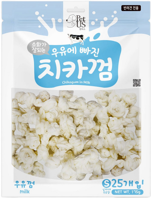 펫어스 강아지 치카껌 간식, 175g, 1개, 우유