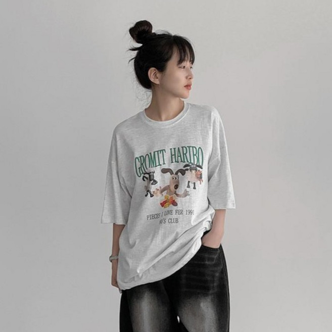 큐니걸스 여성용 그로젤리 루즈핏 반팔 티셔츠