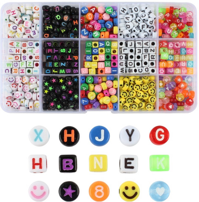 픽앤홈 비즈 스트랩 만들기 키트 알파벳 모양, 15종, 1세트