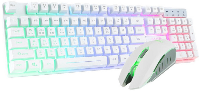 지클릭커 슈퍼히어로 RGB 게이밍 키보드 마우스 세트, GMK-220, 화이트, 일반형