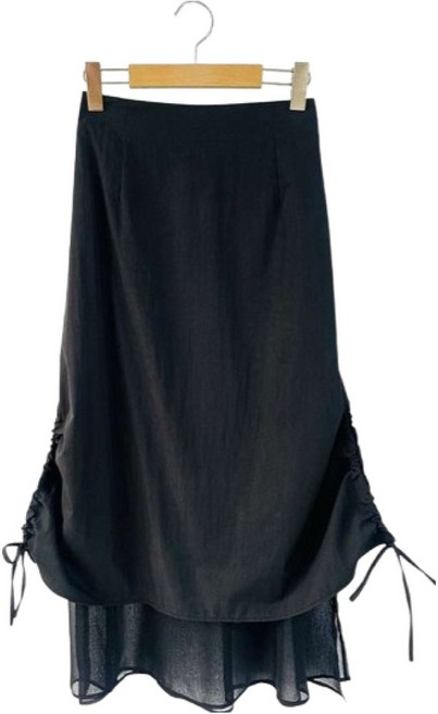 린다샵 호리차 사이드 셔링 리본 레이어드 뒷밴딩 롱 스커트 cpsk7230k55